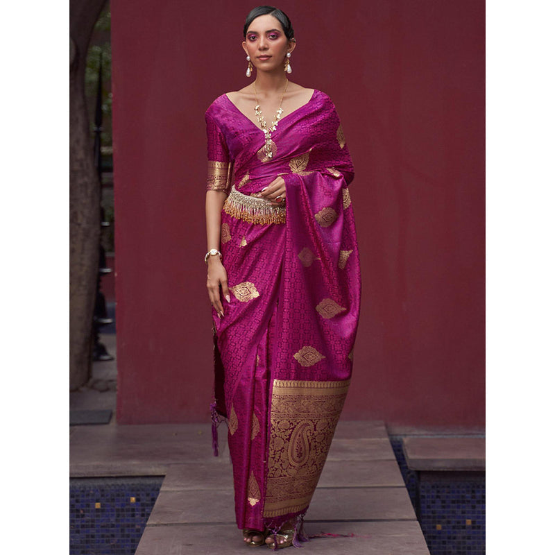 Dress & Dazzle Magenta Tanchui Silk Saree with Unstitched Blouse