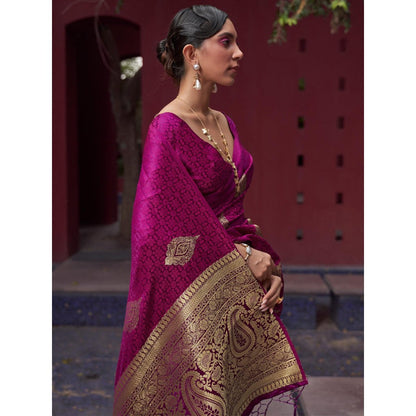 Dress & Dazzle Magenta Tanchui Silk Saree with Unstitched Blouse