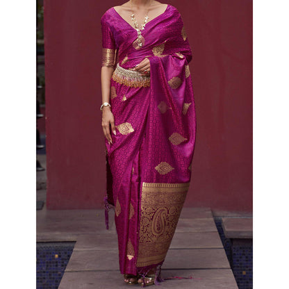 Dress & Dazzle Magenta Tanchui Silk Saree with Unstitched Blouse