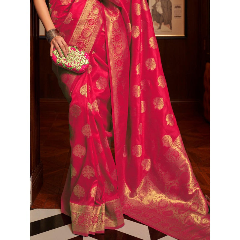 Dress & Dazzle Stunning Pink Tanchui Silk Saree with Unstitched Blouse