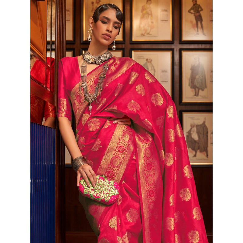 Dress & Dazzle Stunning Pink Tanchui Silk Saree with Unstitched Blouse