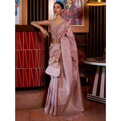 Dress & Dazzle Onion Pink Banarasi Silk Saree with Unstitched Blouse