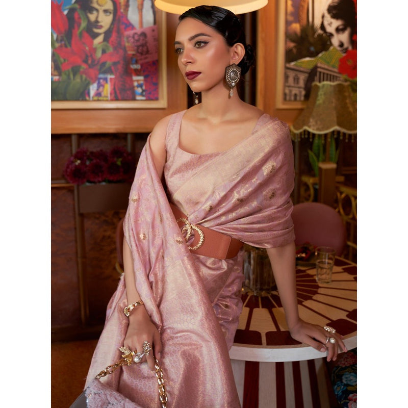 Dress & Dazzle Onion Pink Banarasi Silk Saree with Unstitched Blouse