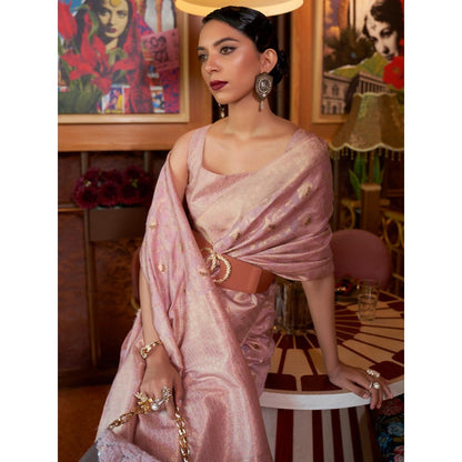 Dress & Dazzle Onion Pink Banarasi Silk Saree with Unstitched Blouse