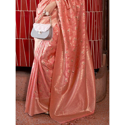 Dress & Dazzle Paloma Peach Banarasi Silk Saree with Unstitched Blouse