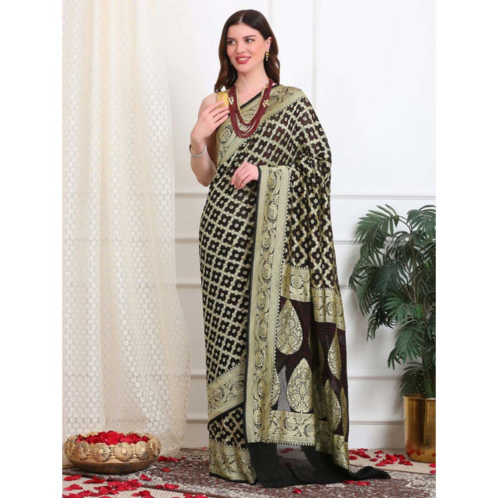 Dress & Dazzle Coco Black Khadi Georgette Saree with Unstitched Blouse