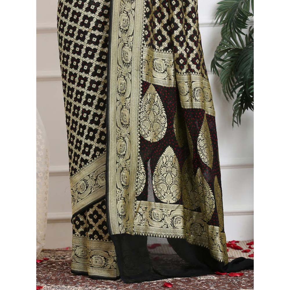 Dress & Dazzle Coco Black Khadi Georgette Saree with Unstitched Blouse