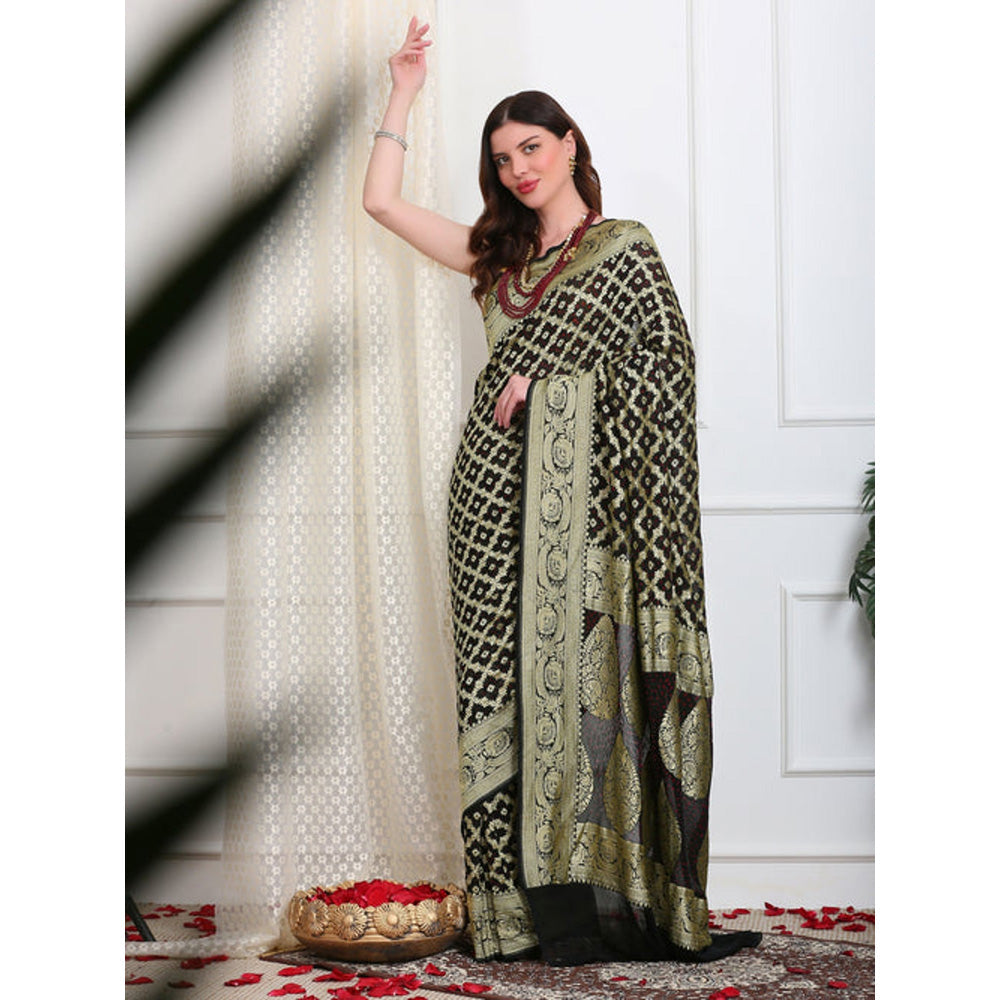 Dress & Dazzle Coco Black Khadi Georgette Saree with Unstitched Blouse