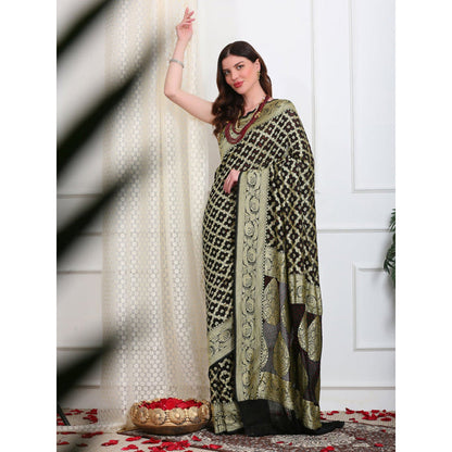 Dress & Dazzle Coco Black Khadi Georgette Saree with Unstitched Blouse