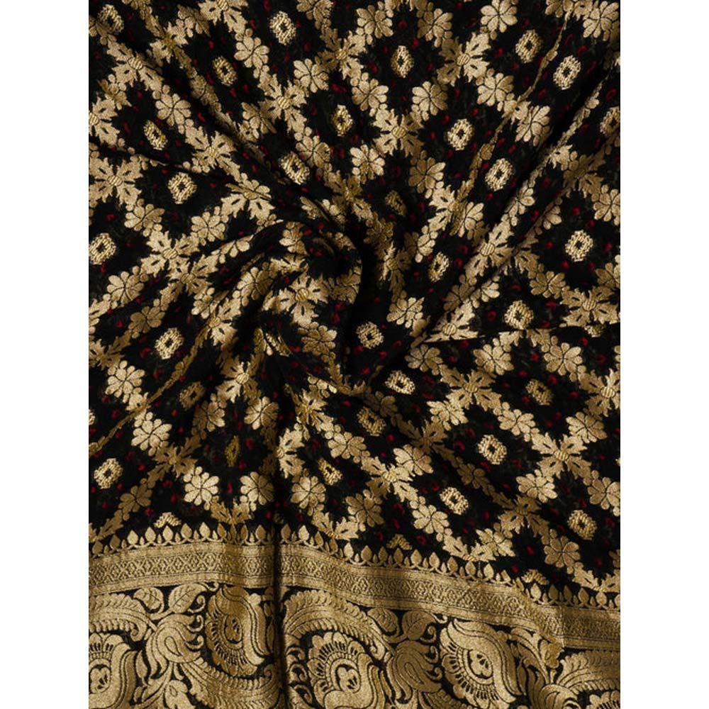 Dress & Dazzle Coco Black Khadi Georgette Saree with Unstitched Blouse