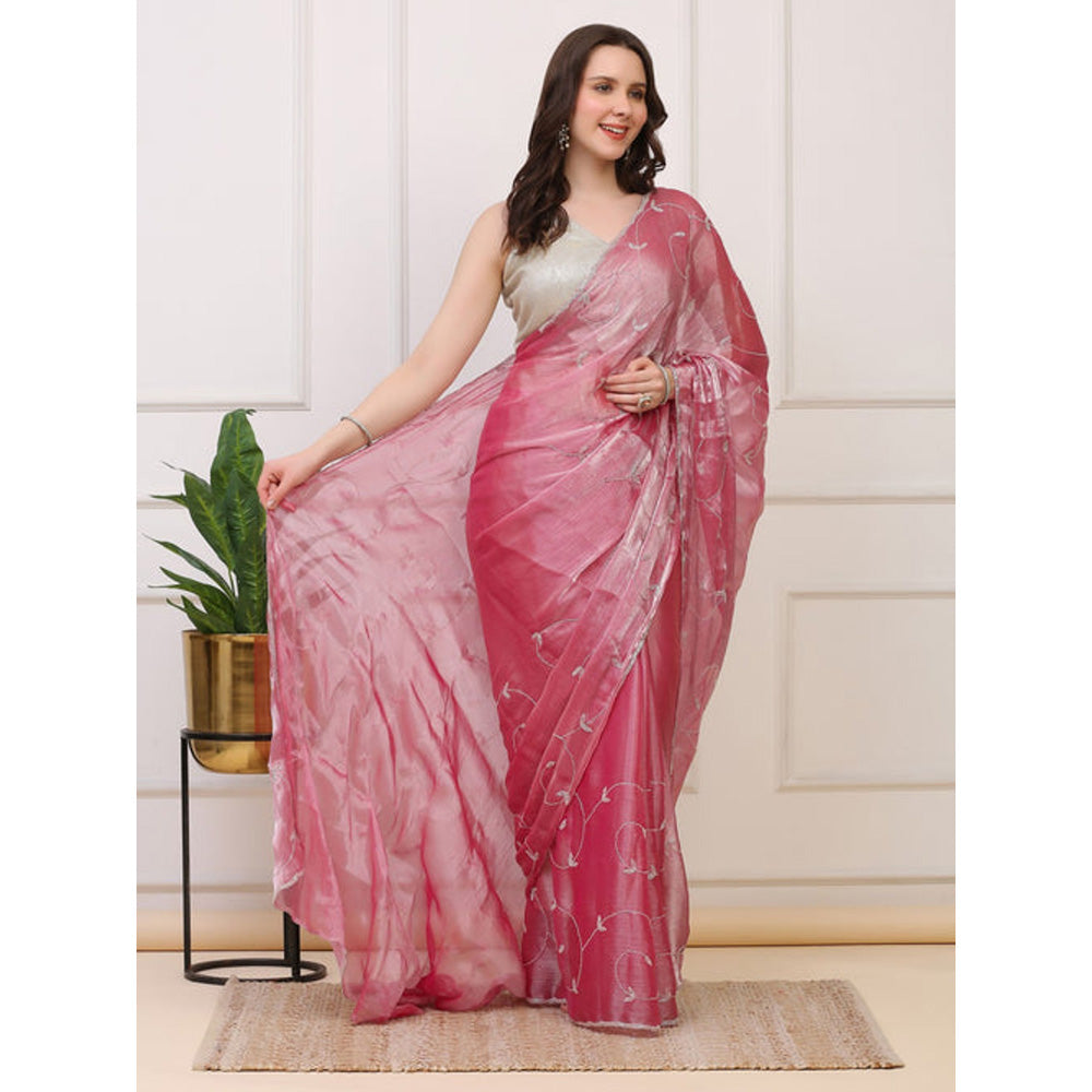 Dress & Dazzle Blush Pink Crepe Saree with Stitched Blouse