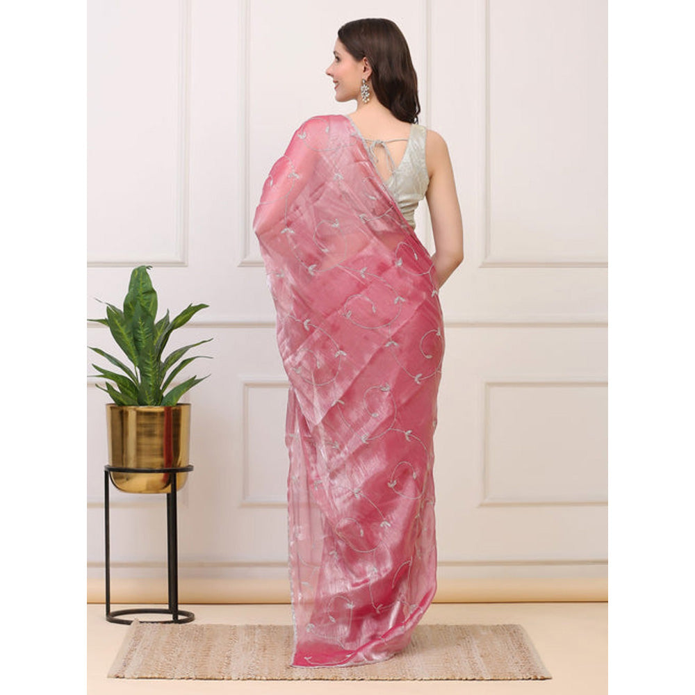 Dress & Dazzle Blush Pink Crepe Saree with Stitched Blouse