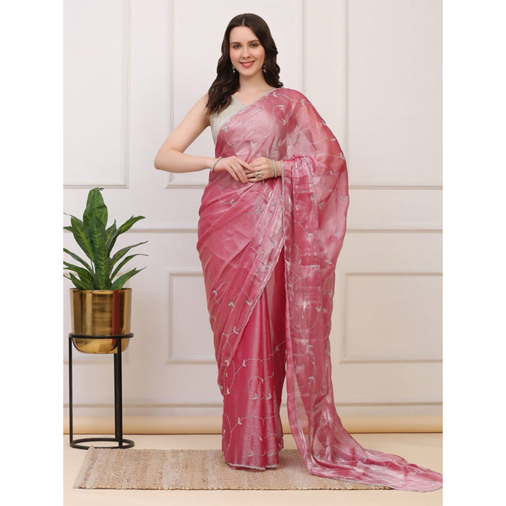 Dress & Dazzle Blush Pink Crepe Saree with Stitched Blouse