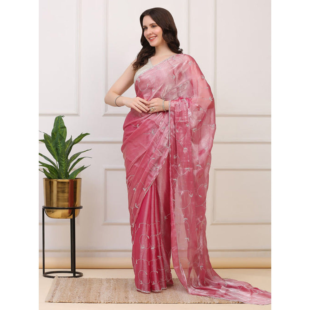 Dress & Dazzle Blush Pink Crepe Saree with Stitched Blouse