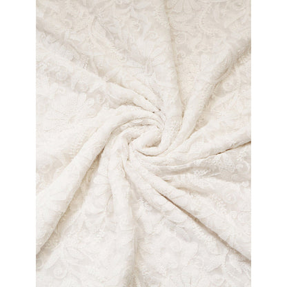 Dress & Dazzle White Lucknowi Cotton Embroidered Saree with Unstitched Blouse