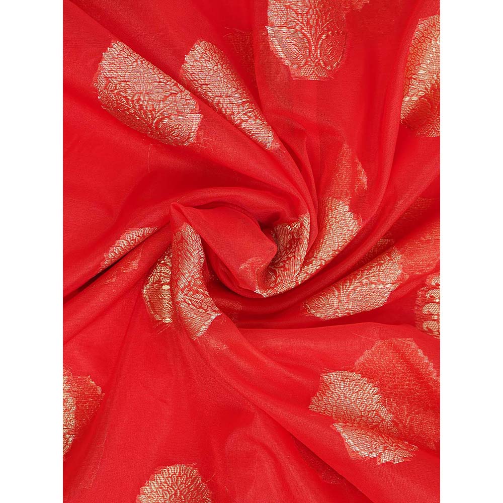 Dress & Dazzle Red Kora Banarasi Saree with Unstitched Blouse