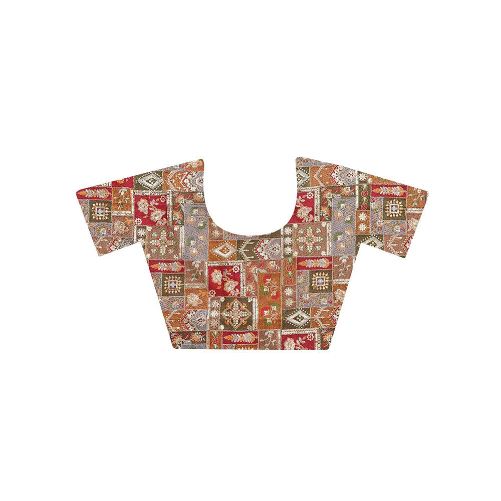 Dress & Dazzle Peach Gold Tissue Saree with Unstitched Blouse