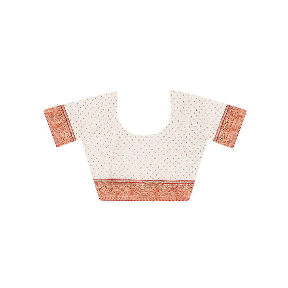 Dress & Dazzle Beige Khadi Georgette Saree with Unstitched Blouse