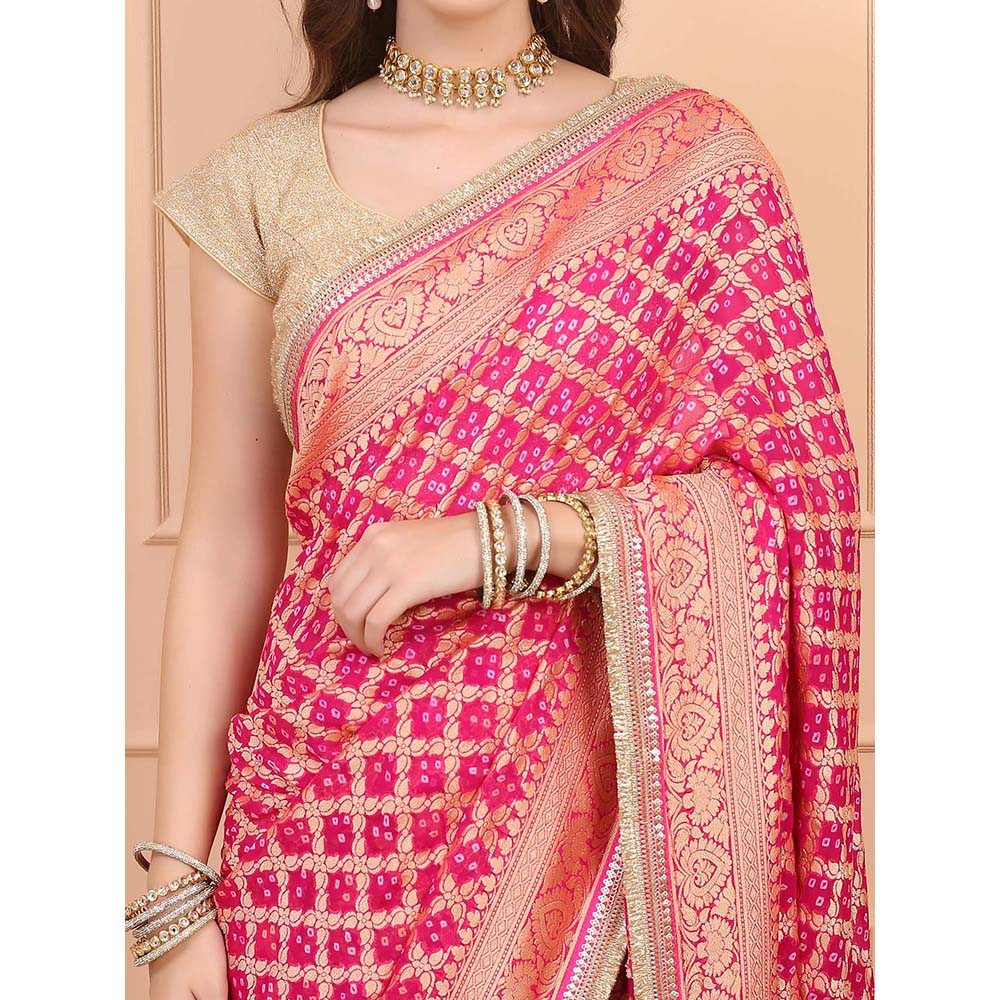 Dress & Dazzle Pink Khadi Georgette Saree with Unstitched Blouse