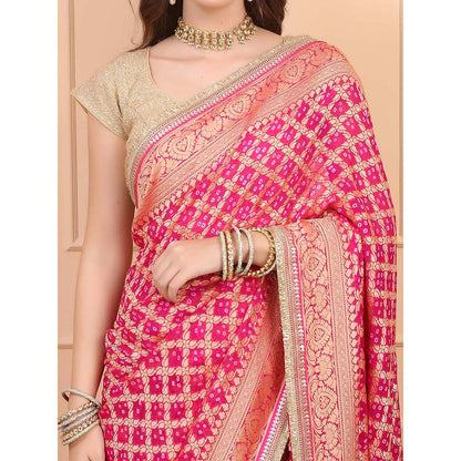 Dress & Dazzle Pink Khadi Georgette Saree with Unstitched Blouse