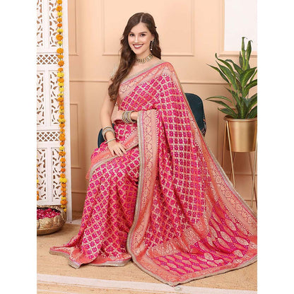 Dress & Dazzle Pink Khadi Georgette Saree with Unstitched Blouse