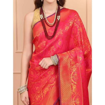 Dress & Dazzle Pink Jacquard Silk Saree with Unstitched Blouse
