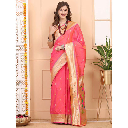 Dress & Dazzle Blush Pink Paithani Silk Saree with Unstitched Blouse
