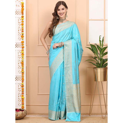 Dress & Dazzle Blue Katan Silk Saree with Unstitched Blouse