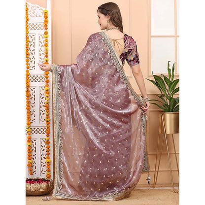 Dress & Dazzle Mauve Tissue Saree With Unstitched Blouse