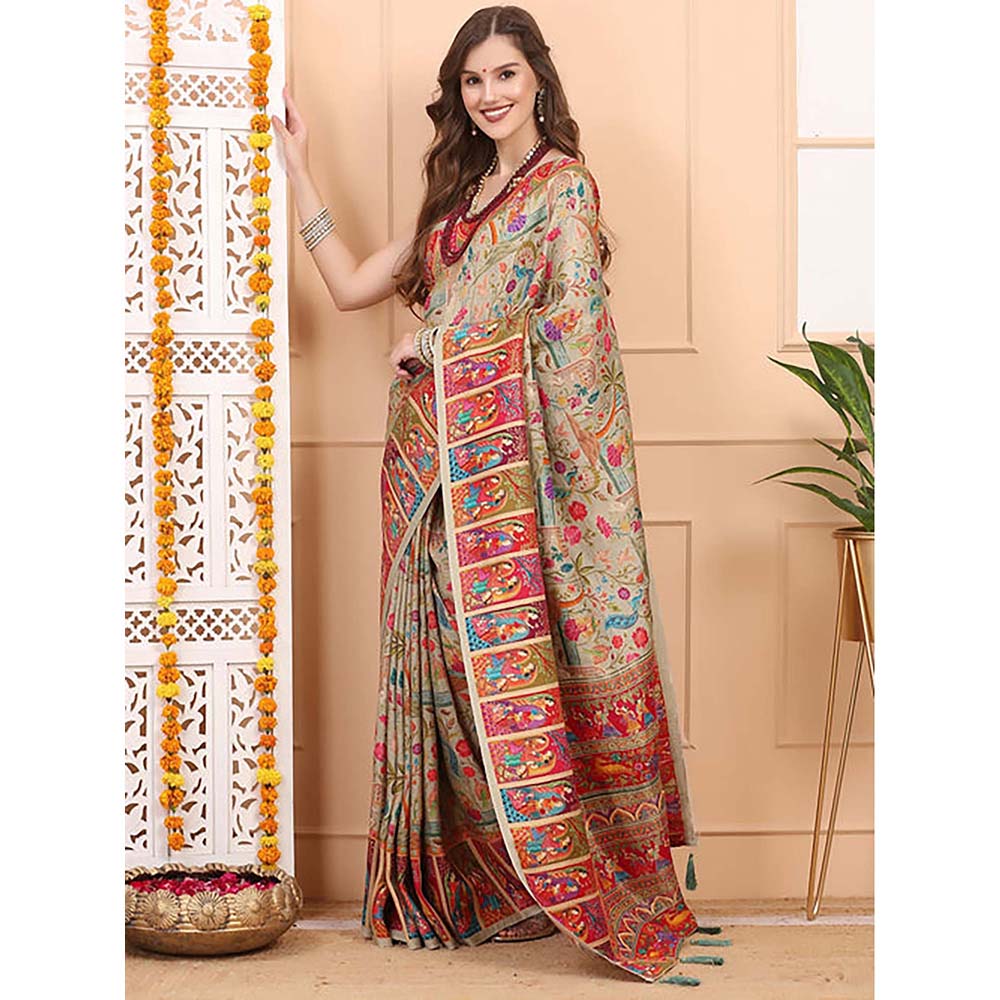 Dress & Dazzle Pashmina Silk Saree With Unstitched Blouse