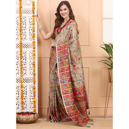 Dress & Dazzle Pashmina Silk Saree With Unstitched Blouse
