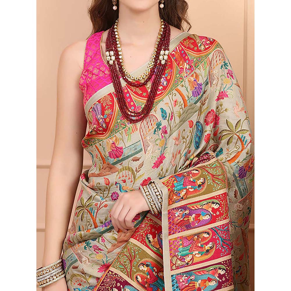 Dress & Dazzle Pashmina Silk Saree With Unstitched Blouse