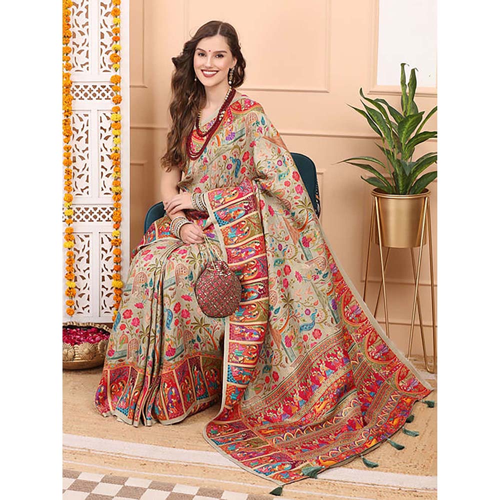 Dress & Dazzle Pashmina Silk Saree With Unstitched Blouse