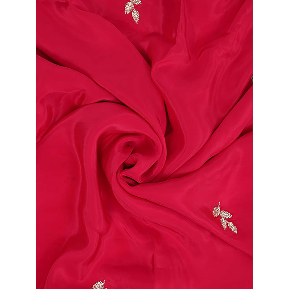 Dress & Dazzle Ruby Red Satin Saree With Unstitched Blouse