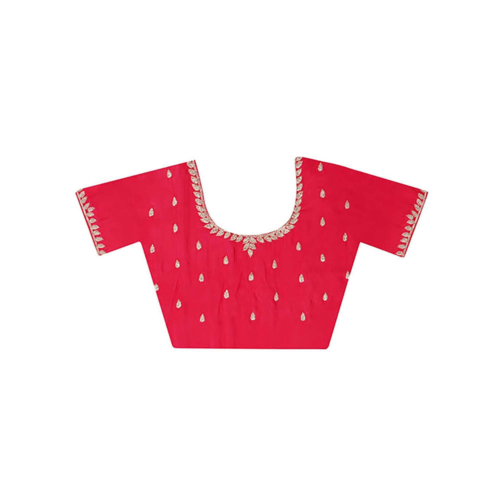 Dress & Dazzle Ruby Red Satin Saree With Unstitched Blouse