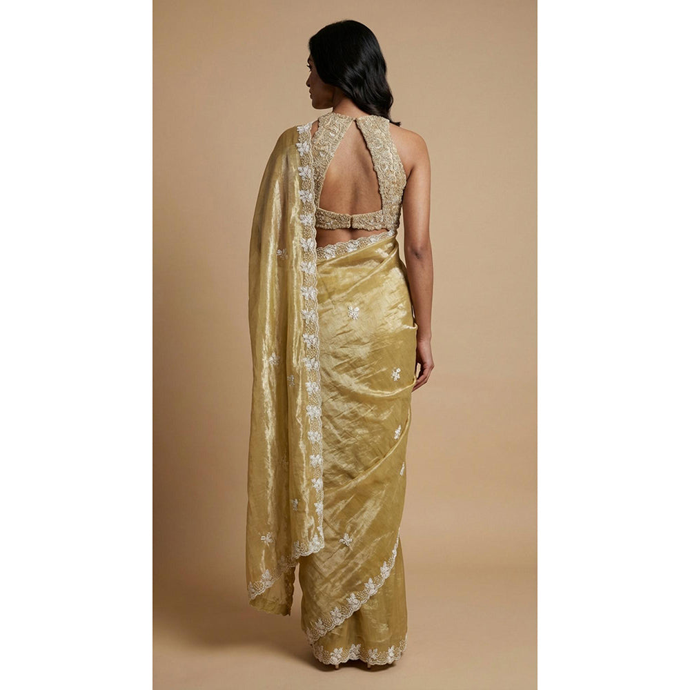Dress & Dazzle Lime Green Tissue Saree - Free Size with Unstitched