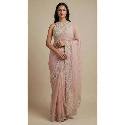 Dress & Dazzle Light Pink Tissue Saree - Free Size with Unstitched