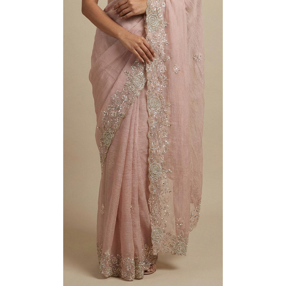 Dress & Dazzle Light Pink Tissue Saree - Free Size with Unstitched