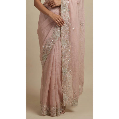 Dress & Dazzle Light Pink Tissue Saree - Free Size with Unstitched