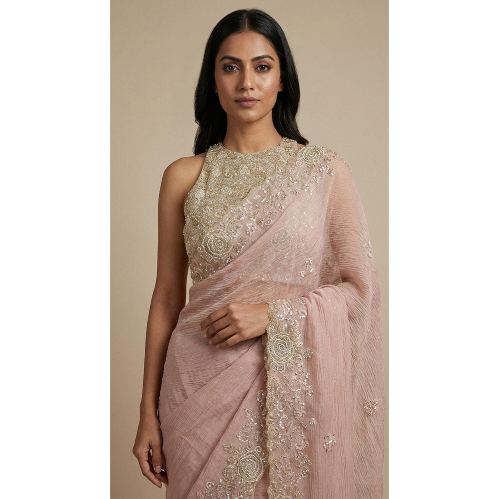 Dress & Dazzle Light Pink Tissue Saree - Free Size with Unstitched