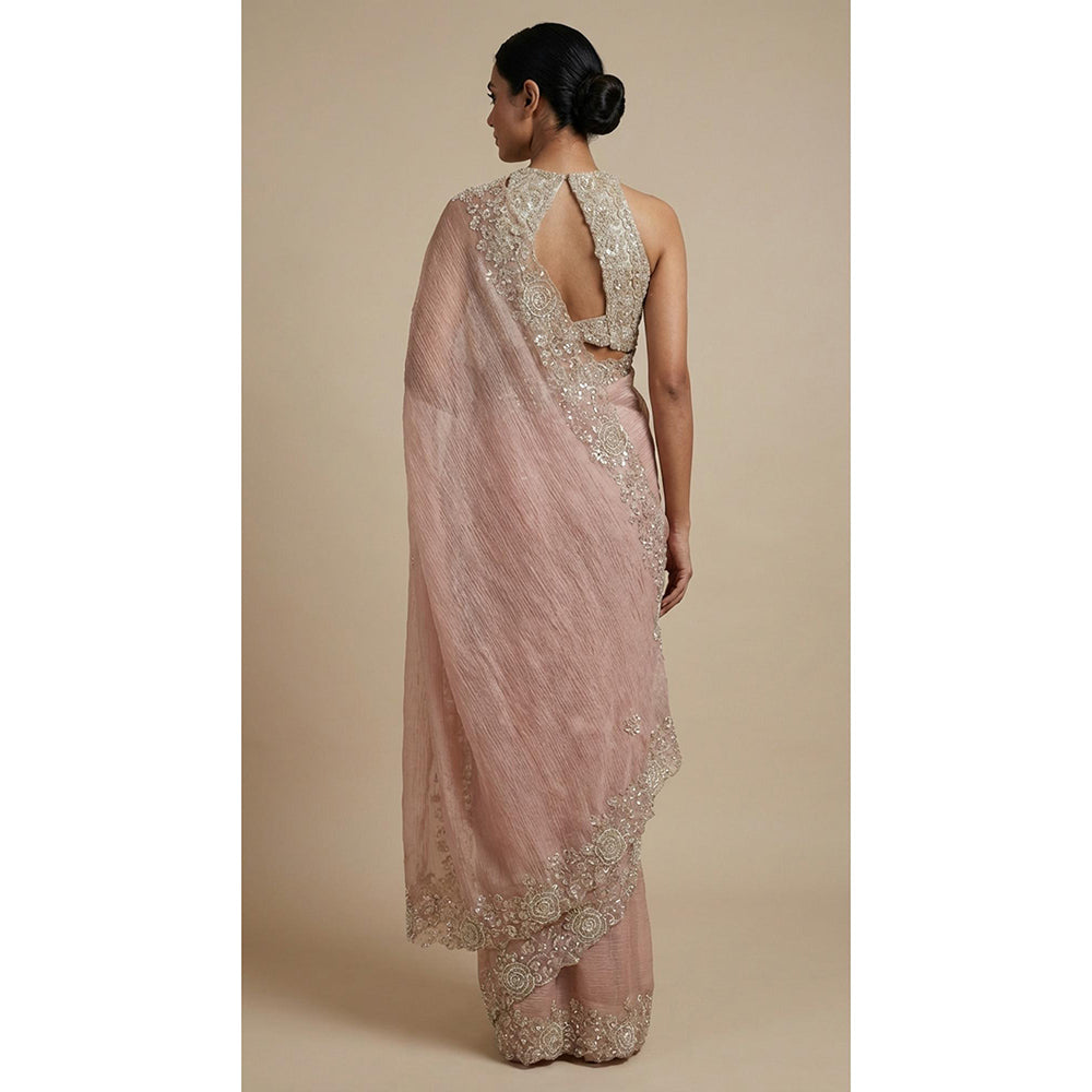 Dress & Dazzle Light Pink Tissue Saree - Free Size with Unstitched