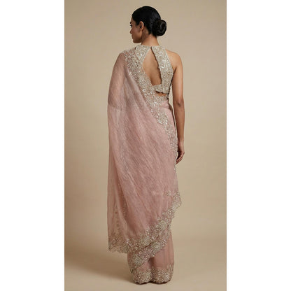 Dress & Dazzle Light Pink Tissue Saree - Free Size with Unstitched
