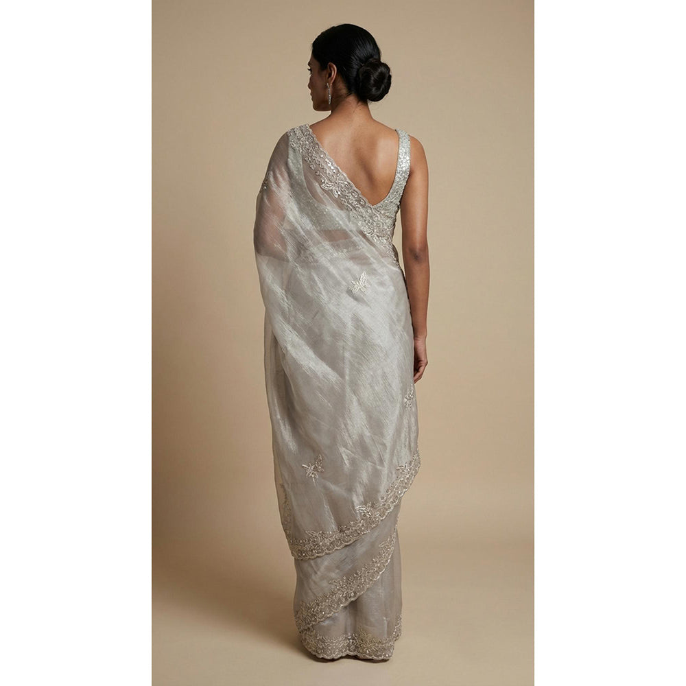 Dress & Dazzle Grey Silver Tissue Saree - Free Size with Unstitched