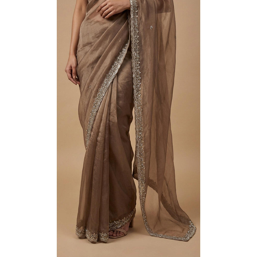 Dress & Dazzle Brown Sequin Saree - Free Size with Unstitched