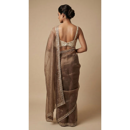 Dress & Dazzle Brown Sequin Saree - Free Size with Unstitched