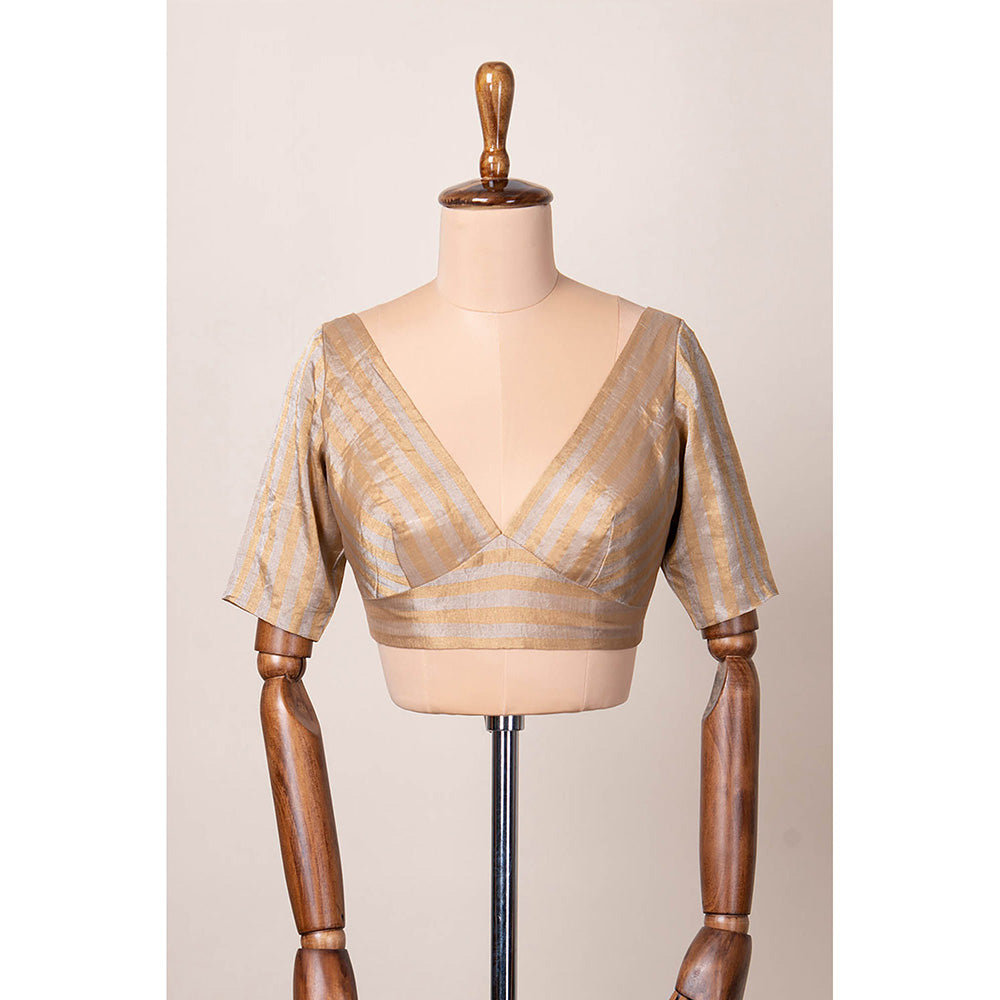 Dressfolk Handwoven Golden and Silver Stripe Stitched Blouse