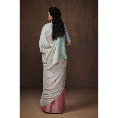 Dressfolk Handwoven Light Pink & Silver with Aqua Coloured Palla Tissue Saree with Blouse Fabric