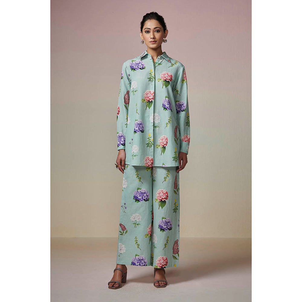Dressfolk Teal Blue Linen-Cotton Shirt and Pant (Set of 2)