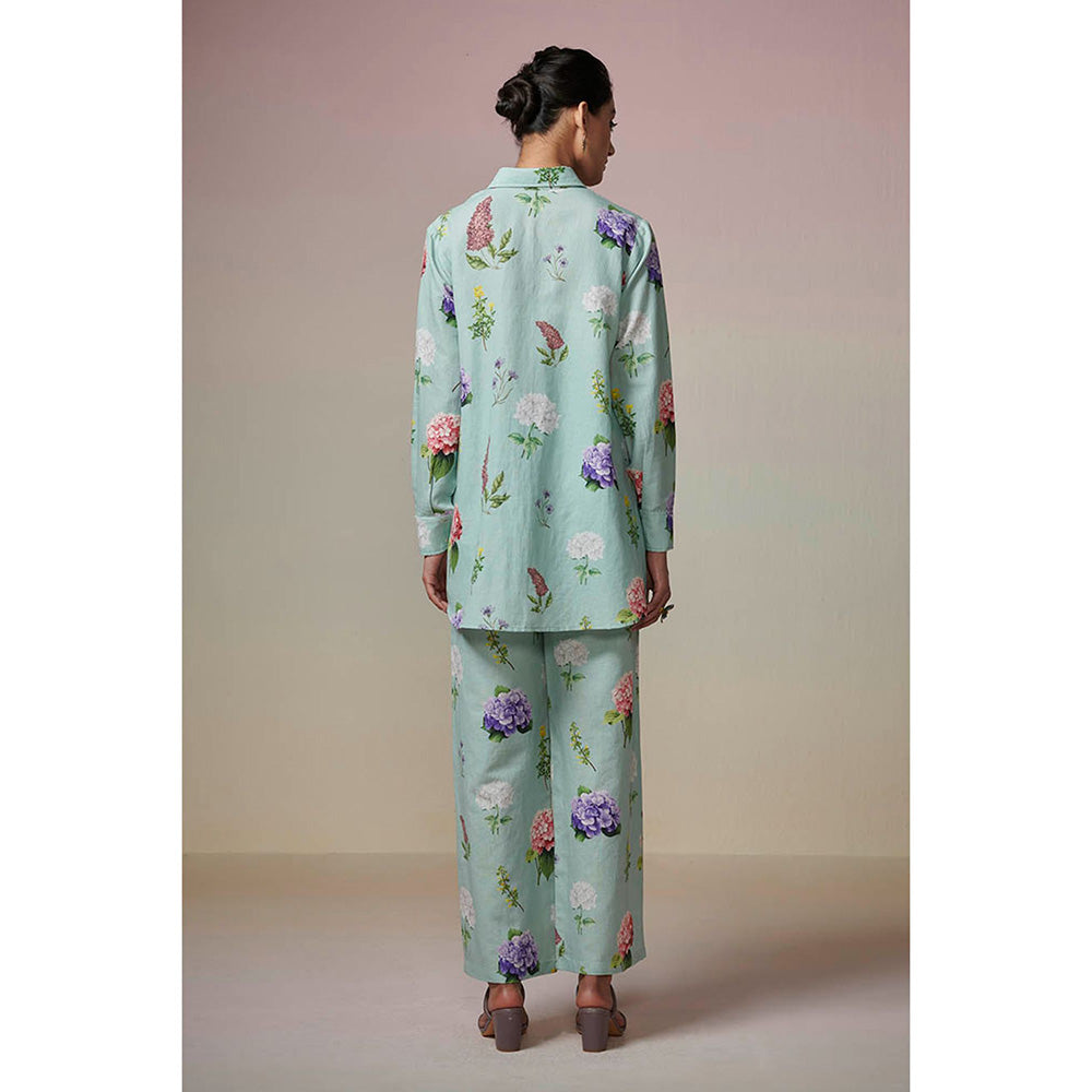 Dressfolk Teal Blue Linen-Cotton Shirt and Pant (Set of 2)