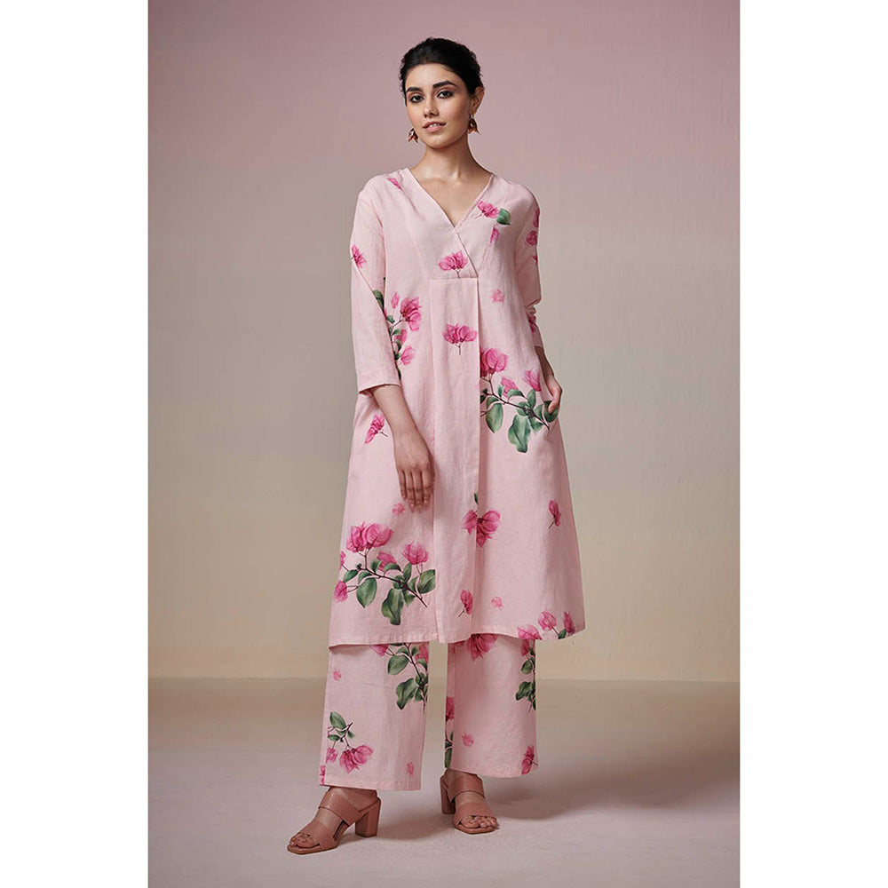 Dressfolk Pink Bougainvillea Linen-Cotton Kurta and Pant (Set of 2)
